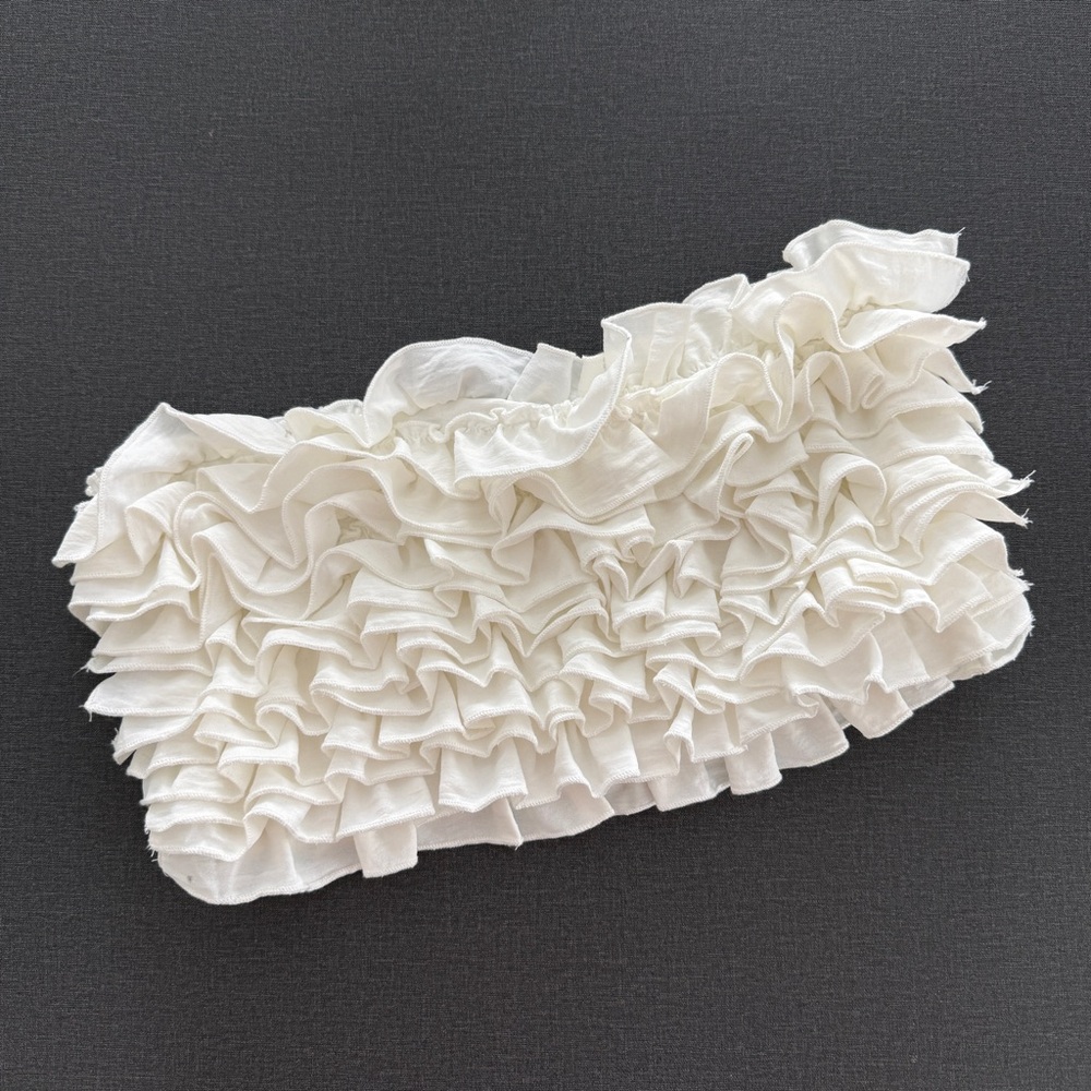 Davi & Dani White Ruffled Bandeau Top, Size Medium